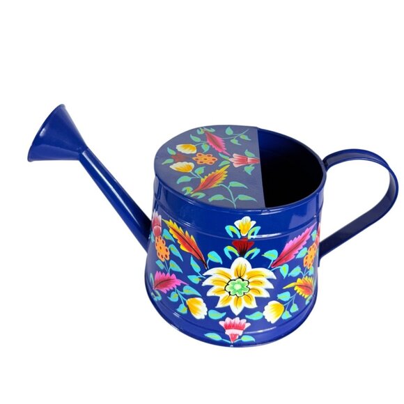Jaipur In Bloom Floral Blue Metal Watering Can Garden Hand Painted Decorative - Picture 12 of 15